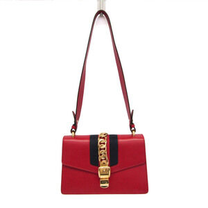 GUCCI Red Leather Sylvie Shoulder Bag